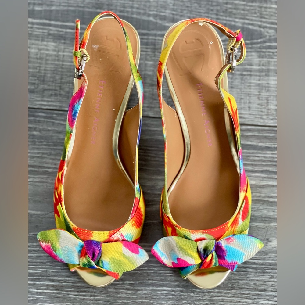 BOGO SALE Etienne Aigner Hadley Slingback Floral Peep Toe Pumps Heel Shoes - Picture 4 of 9